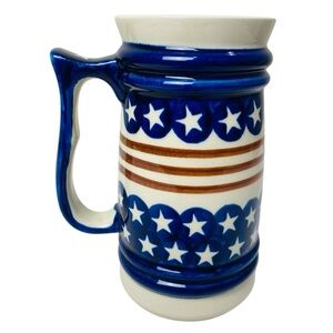 Boleslawiec Polish Pottery Stein Stars And Stripe Pattern 32oz